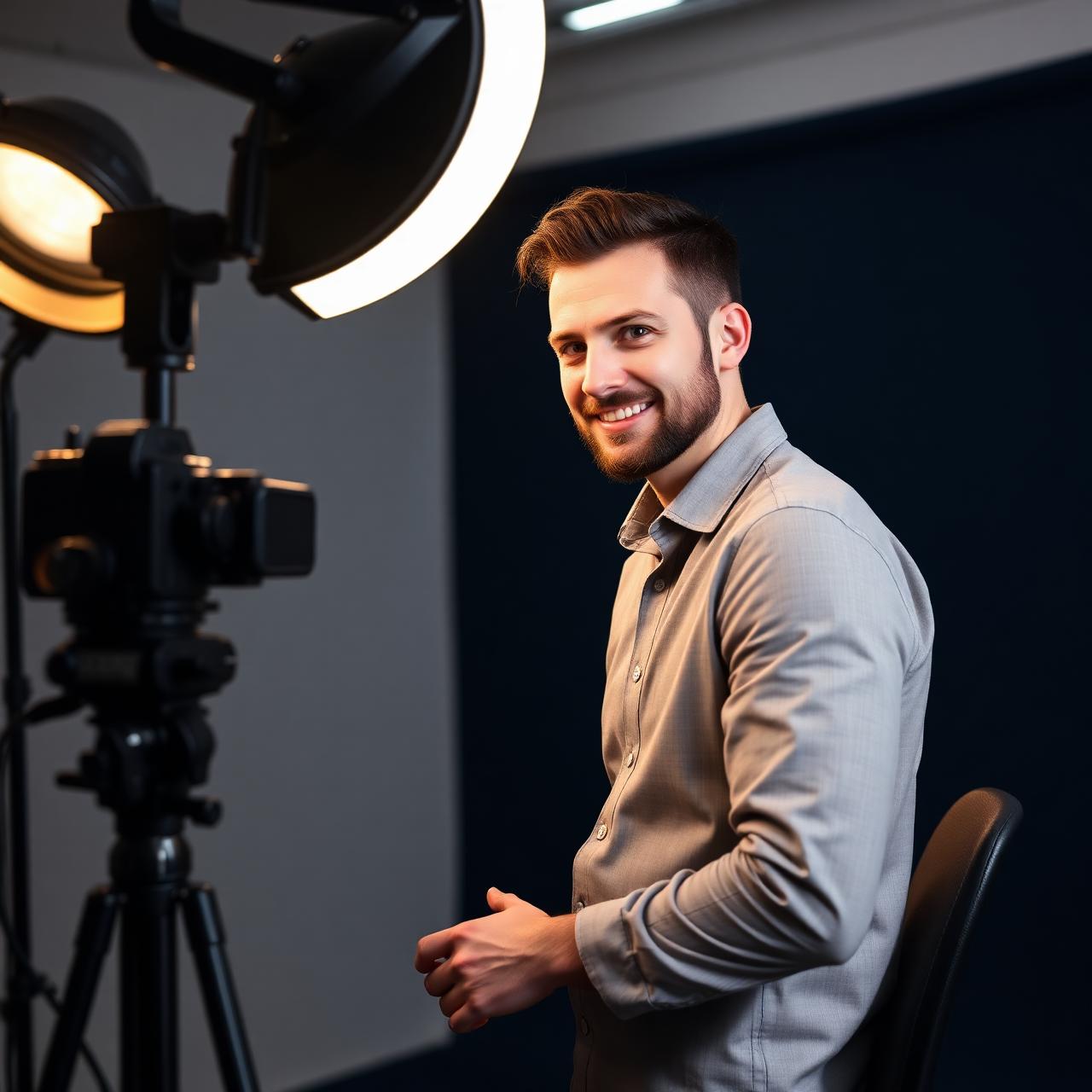 Expert lecturer recording a professional online course in a studio